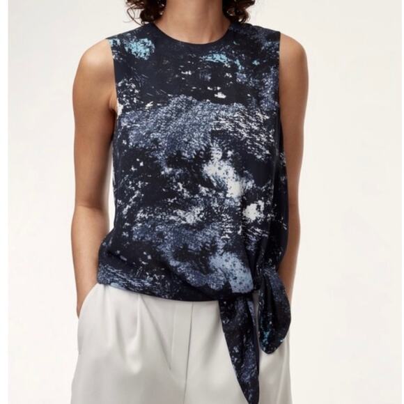 Aritzia Babaton Hopkins Black Marble Print Sleeveless Functional Tie Blouse - Picture 1 of 11